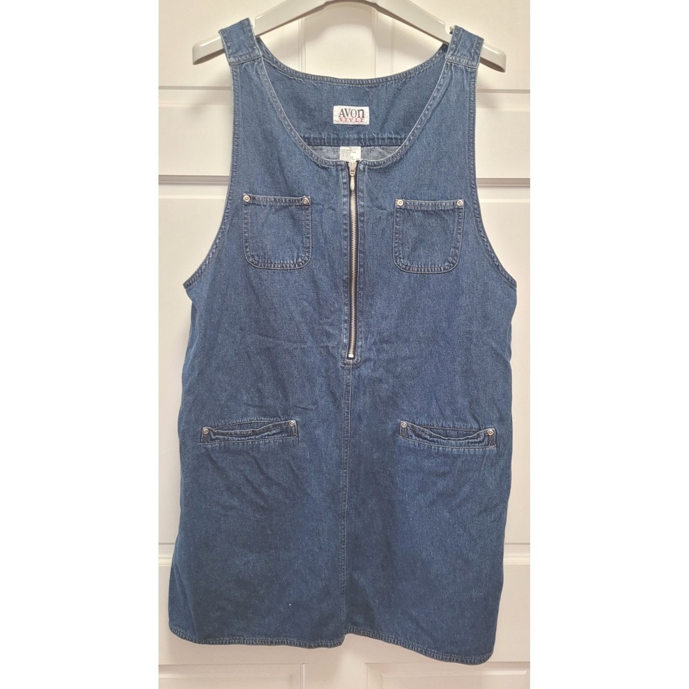 Vintage Avon Style Sleeveless Denim Blue Jean 1/2 Zip Mini Dress - Size 1X